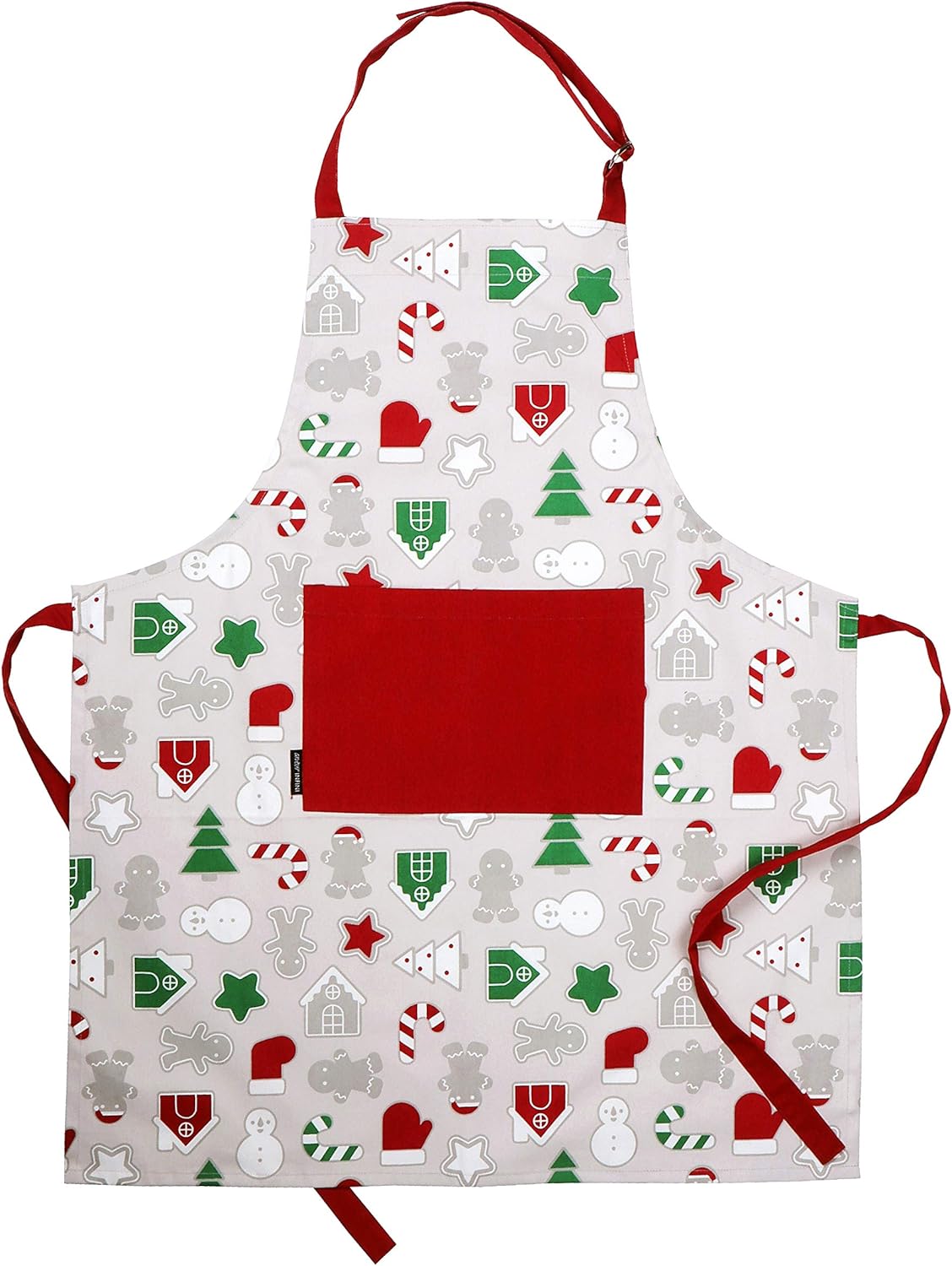 AMOUR INFINI Cotton Aprons for Women with Pocket, Adjustable Strap & Waist Ties - Washable Aprons for Baking, Cooking, Gardening (27.5 x 33 Inches - Christmas Fun)