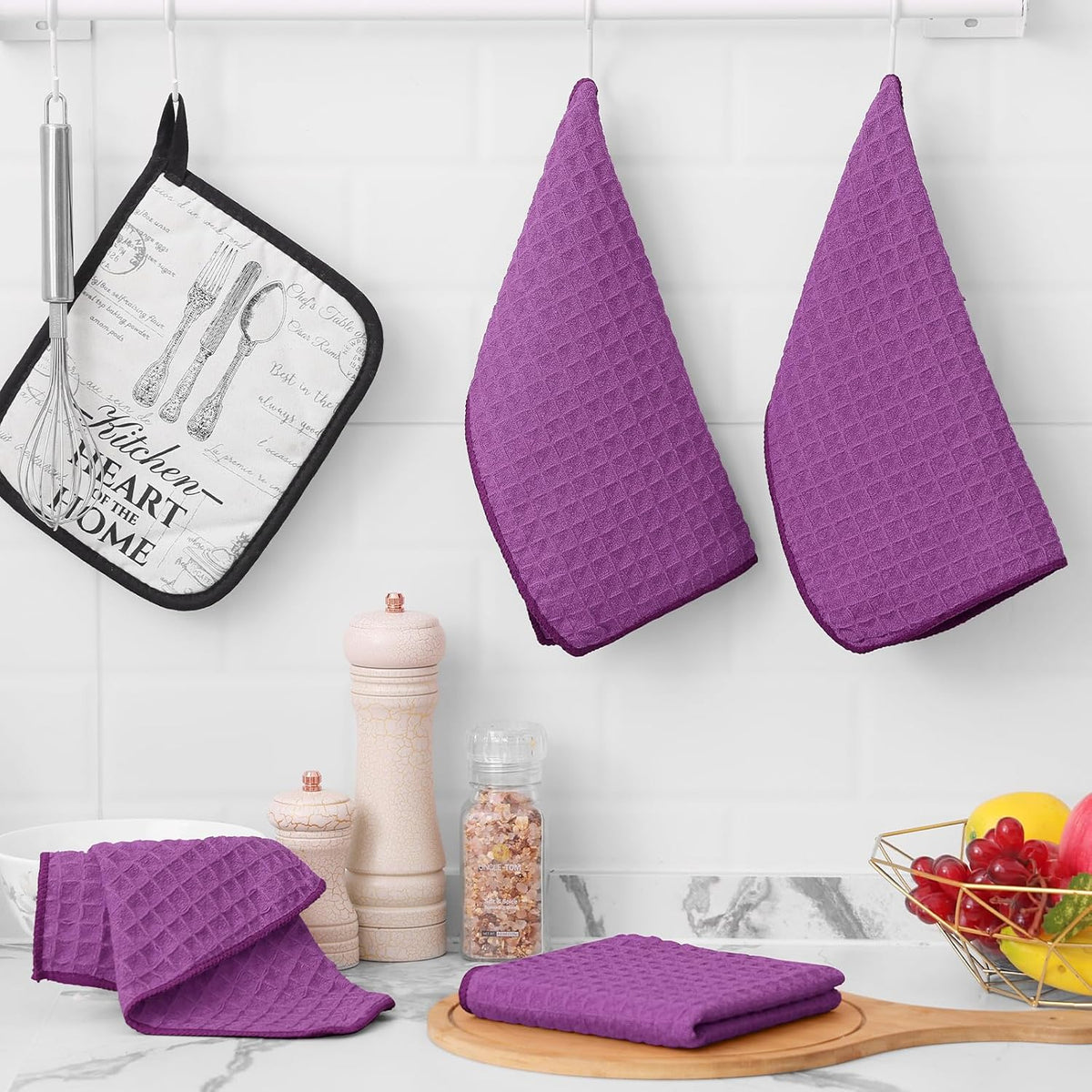 Homaxy Microfiber Waffle Weave Kitchen Dish Cloths, 12 x 12 Inch Ultra Absorbent and Solid Color Dish Towels for Kitchen Fast Drying Dishcloth for Washing Dishes, 8 Pack, Purple