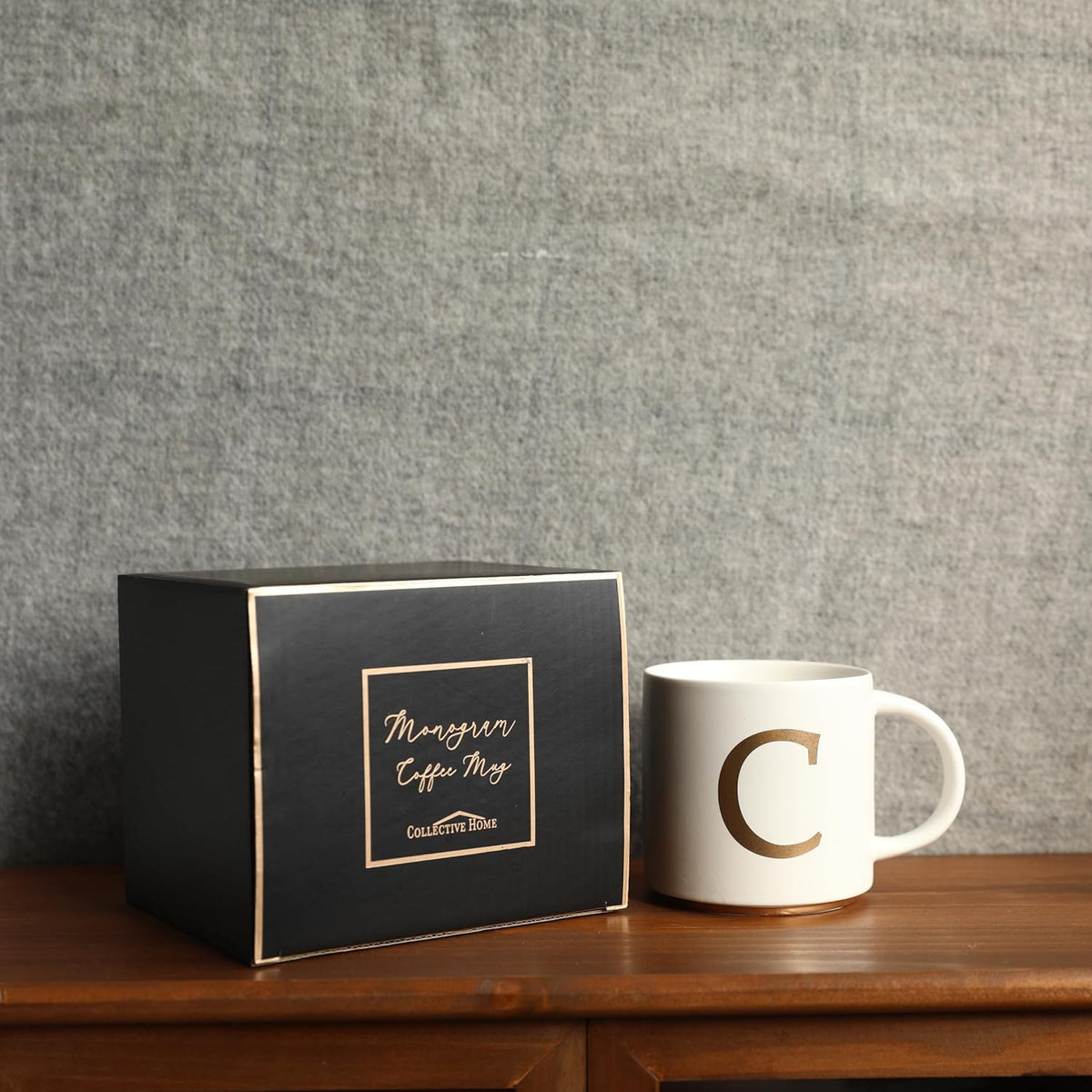 COLLECTIVE HOME - Monogram Ceramic Mugs, 15 oz Golden Initial Coffee Cups, Elegant Alphabet Tea Mugs, Elegant Personalized Mug with Gift Box, Unique Mug with Double Side Capital Letter (C)