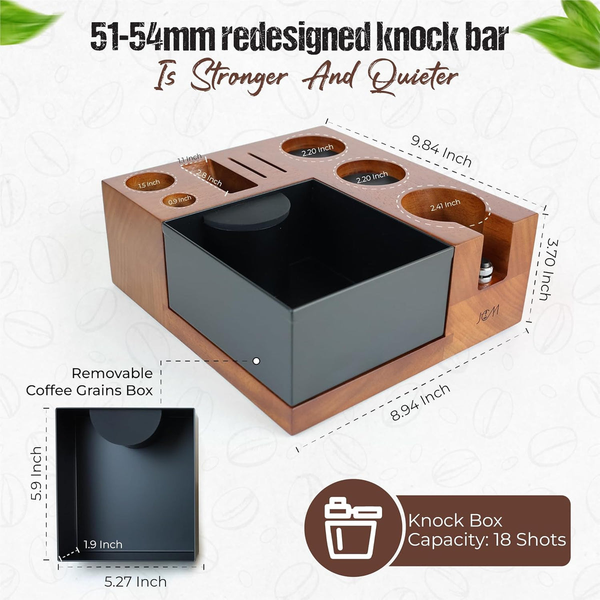 Espresso Knock Box & Tamping Station - Coffee Organizer Box for 51-54mm Tamper, Distributor, Dosing Funnel, Portafilter & Puck Screen Accessories - Includes Cleaning Brush