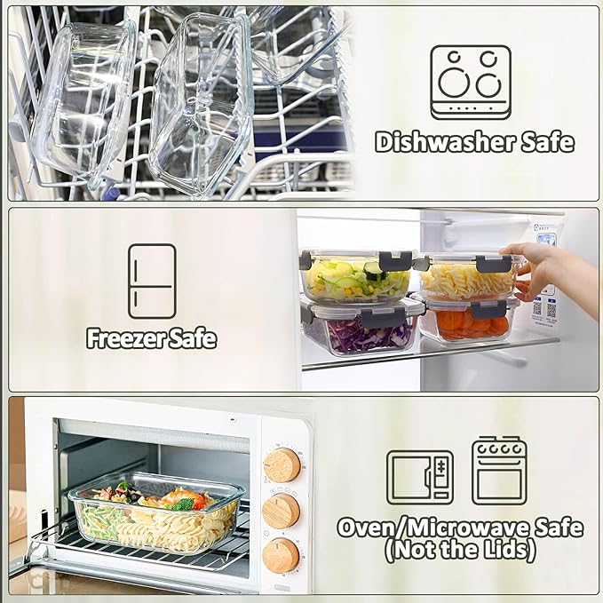 [8-Pack,30 oz]Glass Meal Prep Containers,Glass Food Storage Containers,Airtight Glass lunch Containers with Lids - Microwave, Oven, Freezer and Dishwasher