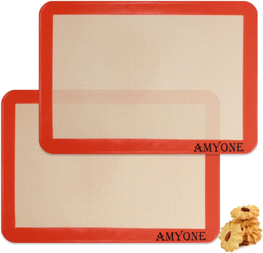 AMYONE Quarter Sheet Silicone Baking Mat, 2 Pcs Non-Stick Silicone Baking Mats Cookie Sheet for 9x13 Baking Pan, Reusable Baking Sheet Liners Compatible with Nordic Ware Naturals Quarter Sheet