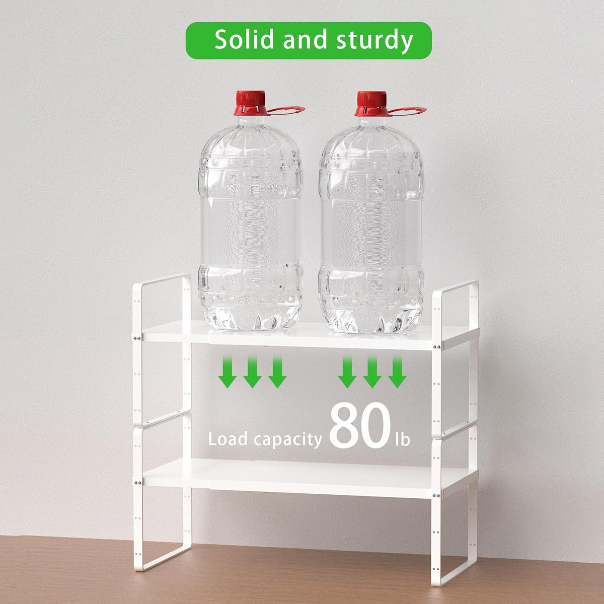 Expandable Cabinet Storage Shelf Stackable Organizer Rack for Kitchen Bathroom Pantry Spice Cupboard Countertop Home Office Desk Heavy Duty Nonslip White Small 2 PACK