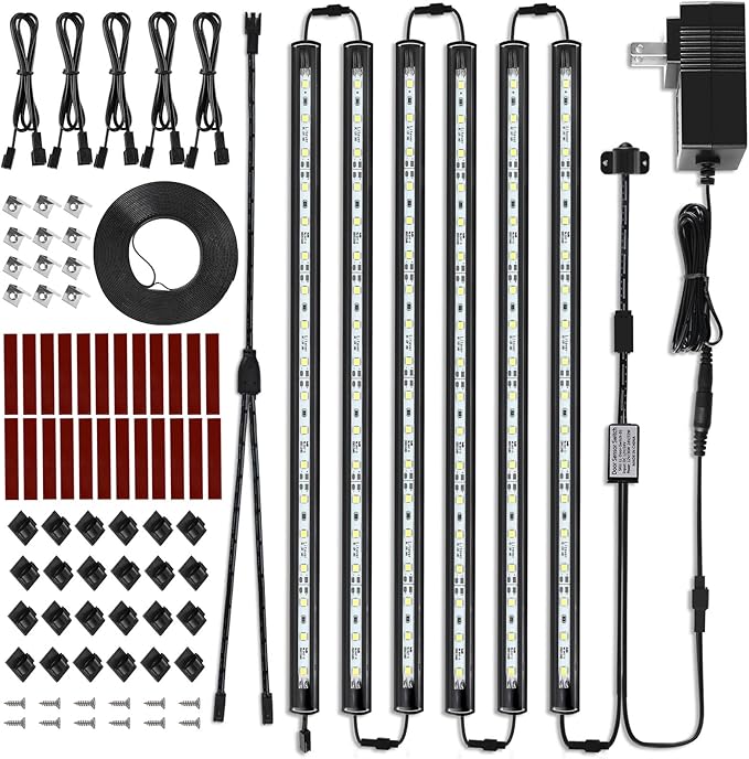 Litever LED Safe Light Kit. Human Motion Sensor Activated. 6 Slim LED Light Bars. Linkable Extendable Plug-in for Gun Safe, Locker, Closet, Showcase, in-Cabinet Under Counter Pantry. Daylight 5000K