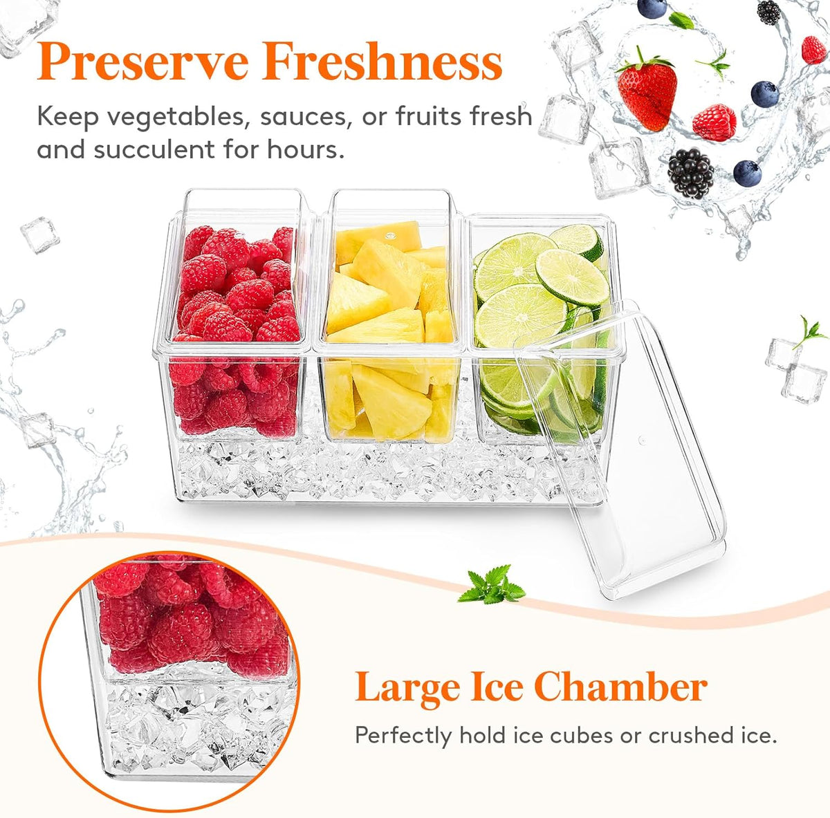 Lifewit Taco Bar Serving Set for Party with 3 Containers(2.5 Cup) & Components, Large Ice Chilled Condiment Caddy Organizer, Garnish Serving Tray Platter for Mimosa Bar Accessories, Fruit, Salad, Food