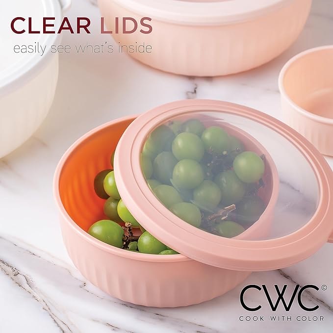 COOK WITH COLOR Prep Bowls with Lids- 12 Piece Nesting Plastic Small Mixing Bowl Set with Lids (Multi Colored), Grey/Pink