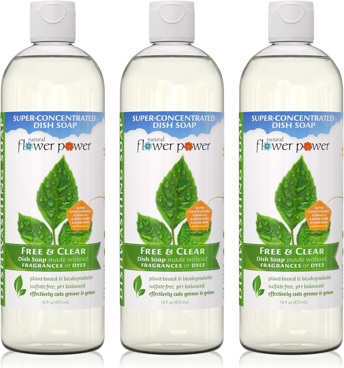 Liquid Dish Soap – Free & Clear (Unscented) – Plant-Based & Scented w/ Pure Essential Oils – Natural Dishwashing Detergent – Sulfate-Free Kitchen Soap – Vegan (16 Fl Oz 3 Pack)