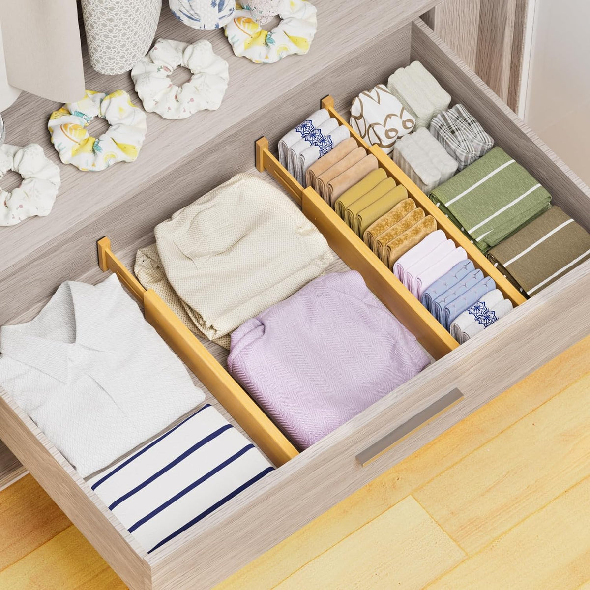 BAMBUROBA Bamboo Drawer Dividers, Adjustable Expandable Drawer Organization Separators - 17-22" for Bedroom, Bathroom, Dresser and Office - 8-Pack