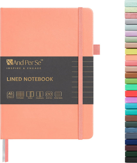 &And Per Se Lined Journal Notebook, 160 Pages, A5 5.7 x 8 inches College Ruled Thick Paper Notebook Journals for Writing, Hardcover Notebooks for Women Men Office School (1 Pack, Peach)