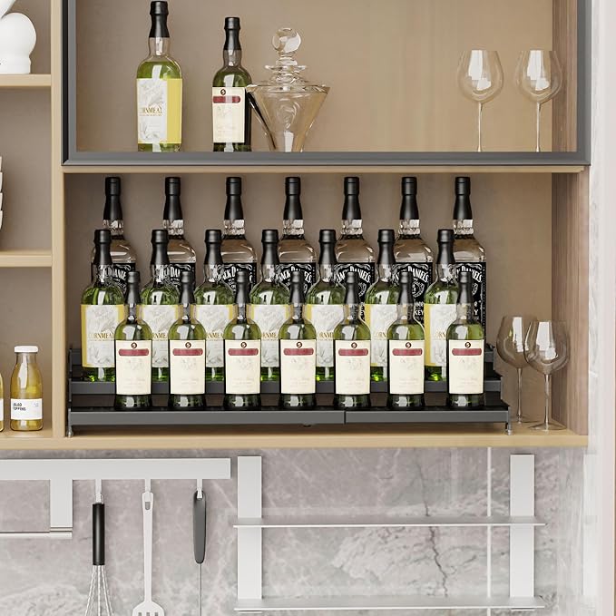 Expandable Spice Rack organizer with 3-Tier step shelf,Modern Design heavy duty,Non Skid and Visibility ,Great for Kitchen Cabinet,Bathroom,dressing table,Cupboard, Pantry and more(3PACKS/BLACK)