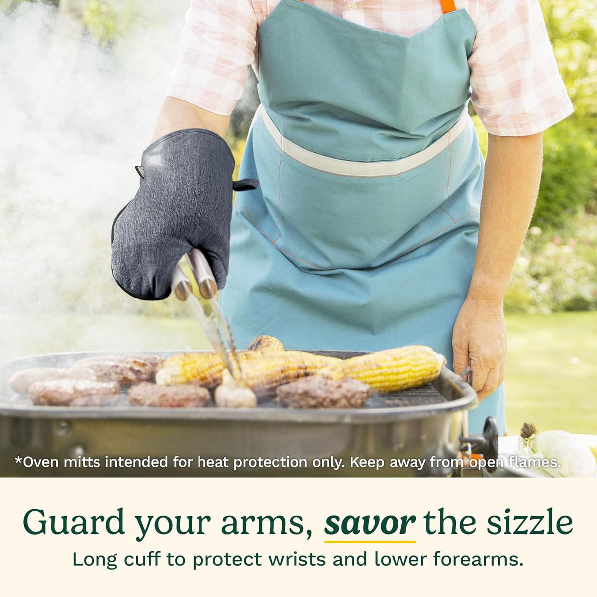Cuisinart Kitchen Oven Mitts – Heat-Resistant Kitchen Mitts for Oven with Non-Slip Neoprene Palm, Long Cuff, and Cotton Filling – Durable Oven Gloves for Cooking, Baking, & Grilling (Chambray)