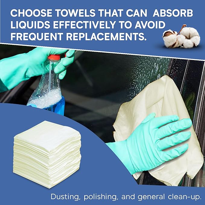 Shop Towels| Multipurpose Commercial and Residential Shop Cleaning| Car Wash, Polish, Housewares, Microwave, Coffee Machine, Restaurant, Bathrooms, Electronics, Auto Garage | 50 Pack 14"x12" Natural