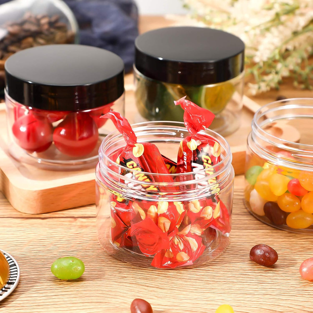 Patelai 4 Pieces Round Wide-mouth Leak Proof Plastic Container Jars with Lids for Travel Storage Makeup Beauty Products Face Creams Oils Salves Ointments DIY Making(6 Ounce,Black)