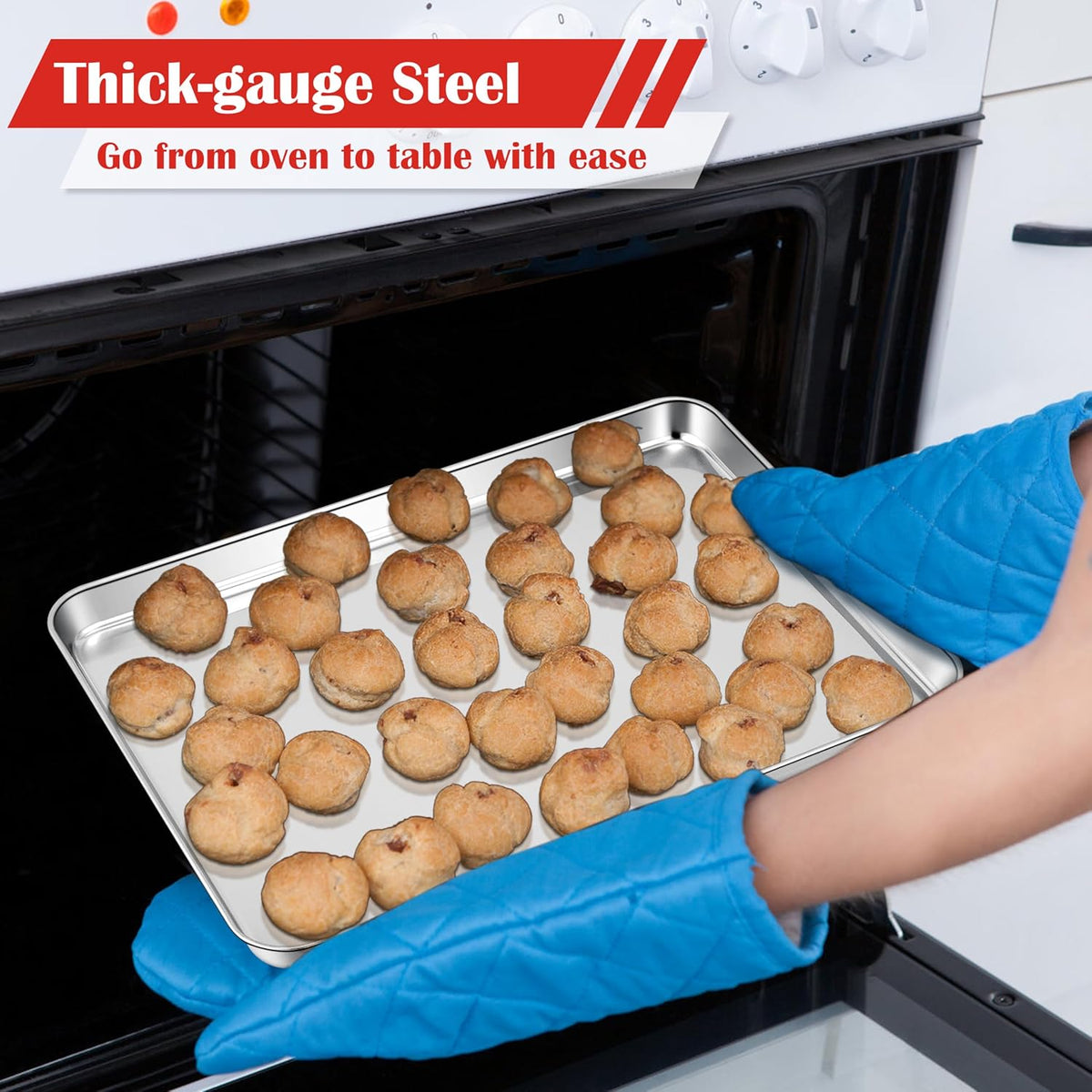 E-far Cookie Sheet for Baking, 18”x13” Stainless Steel Baking Sheet Pan for Oven, Large Non Toxic Metal Baking Tray for Cake Cookies, Healthy & Rust Free, Mirror Finish & Dishwasher Safe, 1 Pack