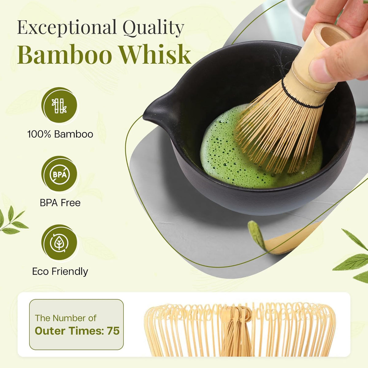 Matcha Whisk Set,includes Matcha Bowl,Matcha Whisk and Holder by Bamboo, Spout, Matcha Sifter Strainer Spoon Scoop Chasen Holder Towel- Perfect Japanese Matcha Set(8 Pcs White)