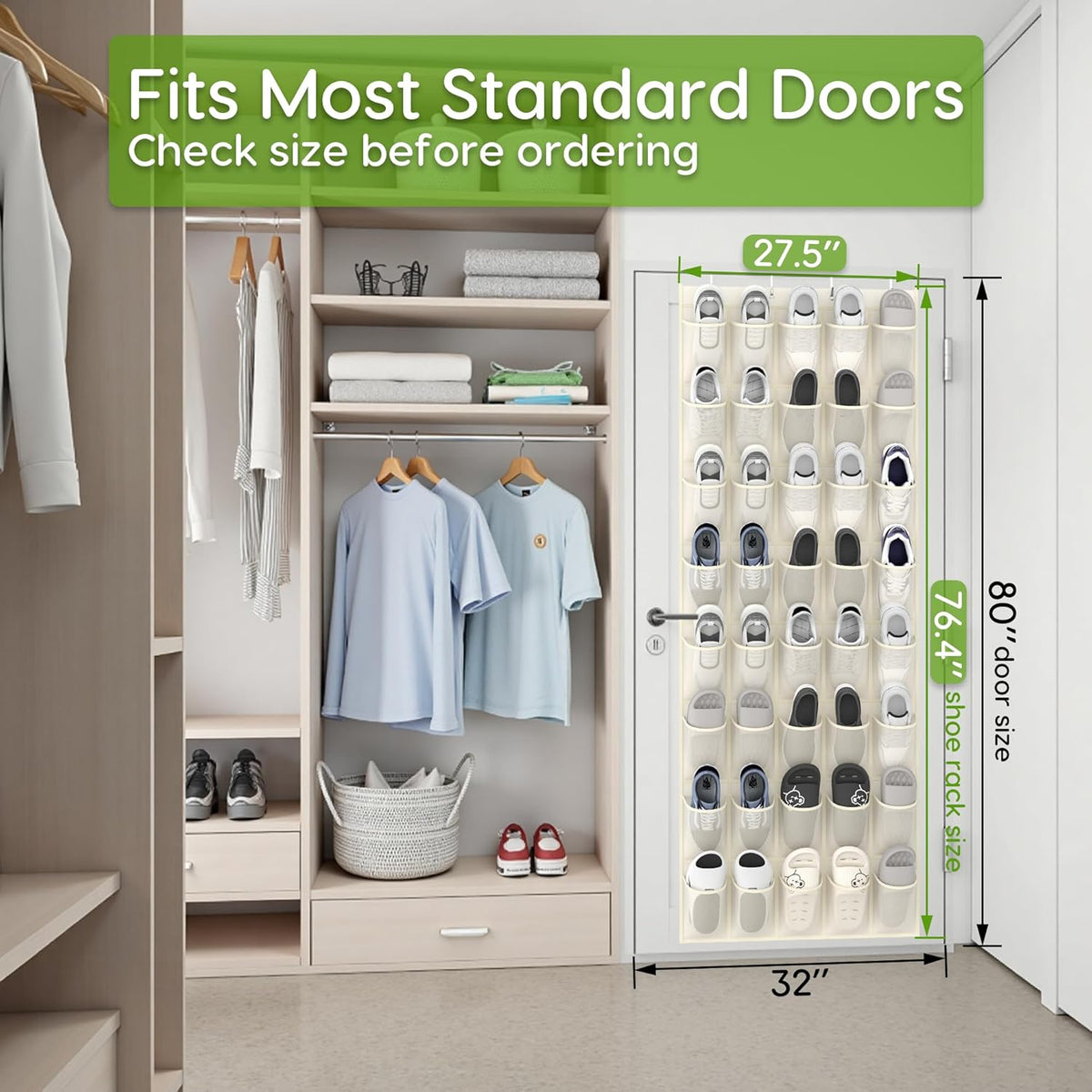 Unjumbly Over the Door Shoe Organizer with 40 Large Breathable Mesh Pockets, Space Saving Shoe Holder, Hanging Shoe Rack for Entryway Bedroom Closet Storage (Beige, 40 Pockets)