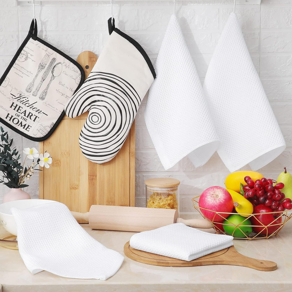 Homaxy 100% Cotton Waffle Weave Kitchen Dish Cloths, Ultra Soft Absorbent Quick Drying Dish Towels, 12 x 12 Inches, 24-Pack, White
