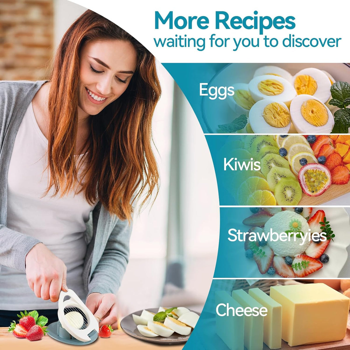 Egg Slicer & Dicer for Hard Boiled Eggs - Heavy Duty Cutter Dicer with Stainless Steel Wire, Cuts Strawberries, Kiwis & Soft Fruits Effortlessly - Easy-Clean Kitchen