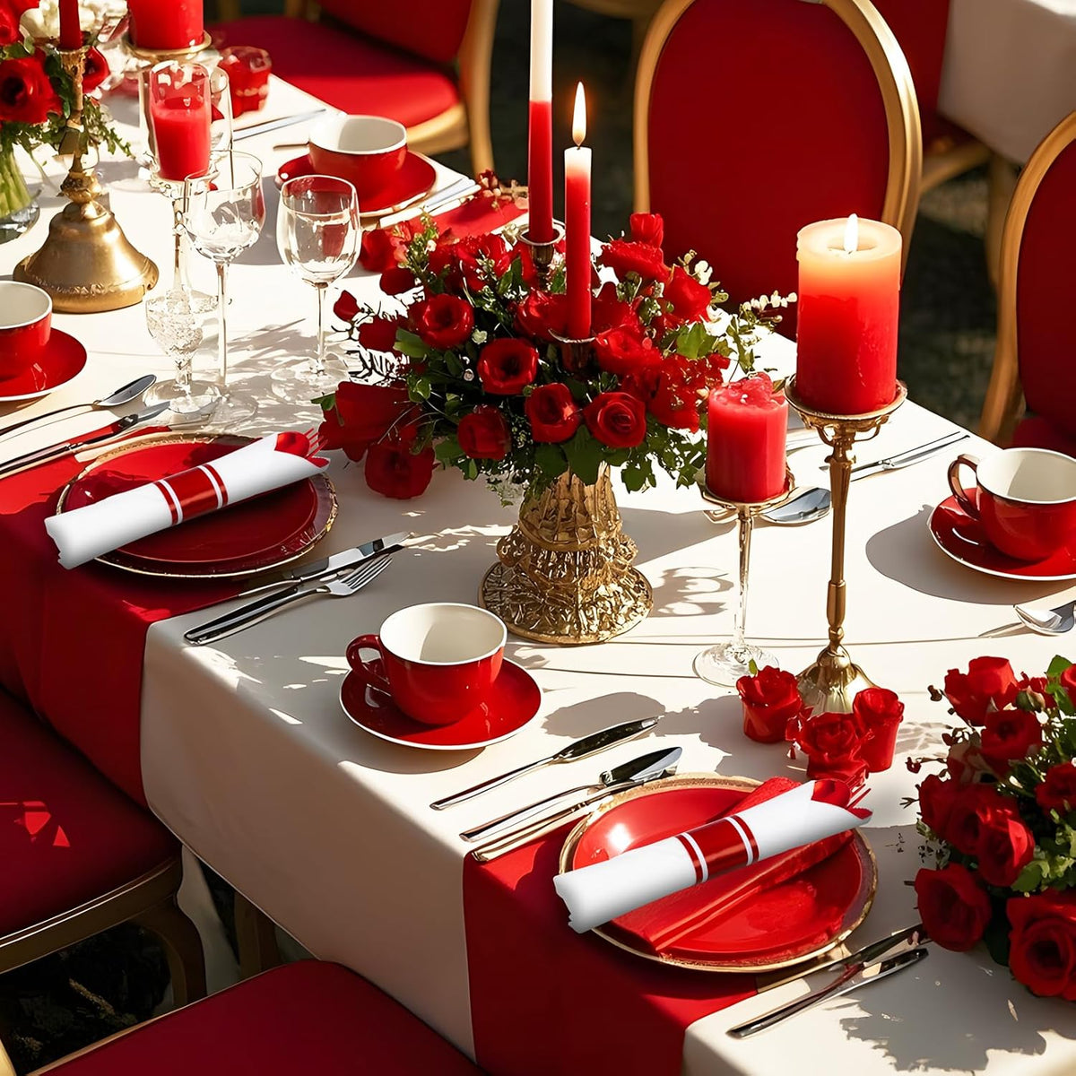 400PCS Pre Rolled Red Plastic Silverware Sets - Heavy Duty Red Cutlery - Include 100 Pack Wrapped Disposable Utensils with Napkins for Parties & Dinners & Weddings