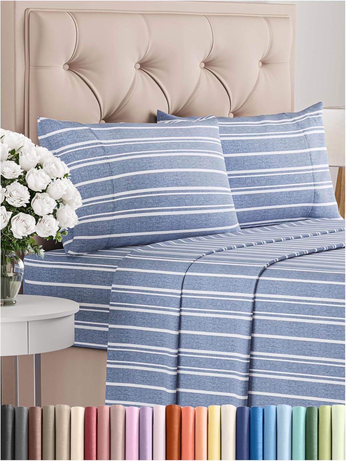 Cal King Size 4 Piece Sheet Set - Comfy Breathable & Cooling Bed Sheets Set - Hotel Luxury Bedding for Women, Men, Kids, Teens, Boys & Girls - Deep Pockets & Wrinkle Free - Oeko-Tex - Blue Stripes 3