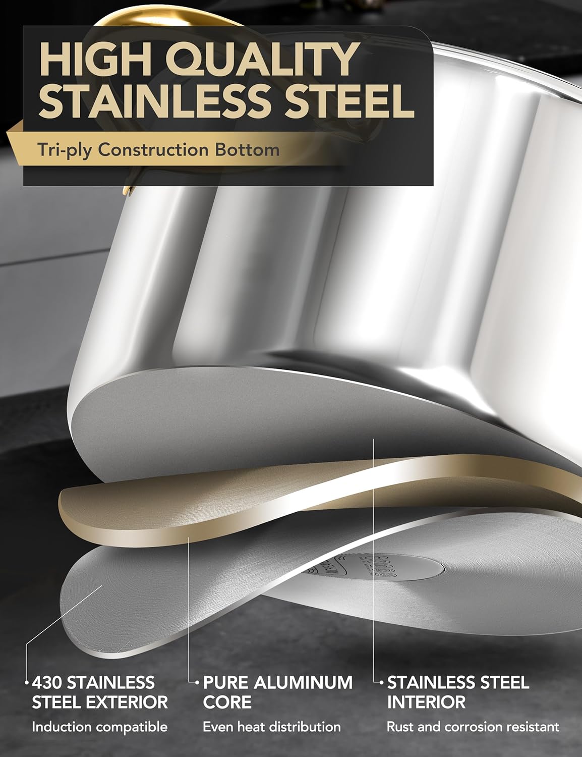 MICHELANGELO Stainless Steel Large Soup Pot With Lid - 10 Quart Stock Pot, Induction Compatible, Oven & Dishwasher Safe