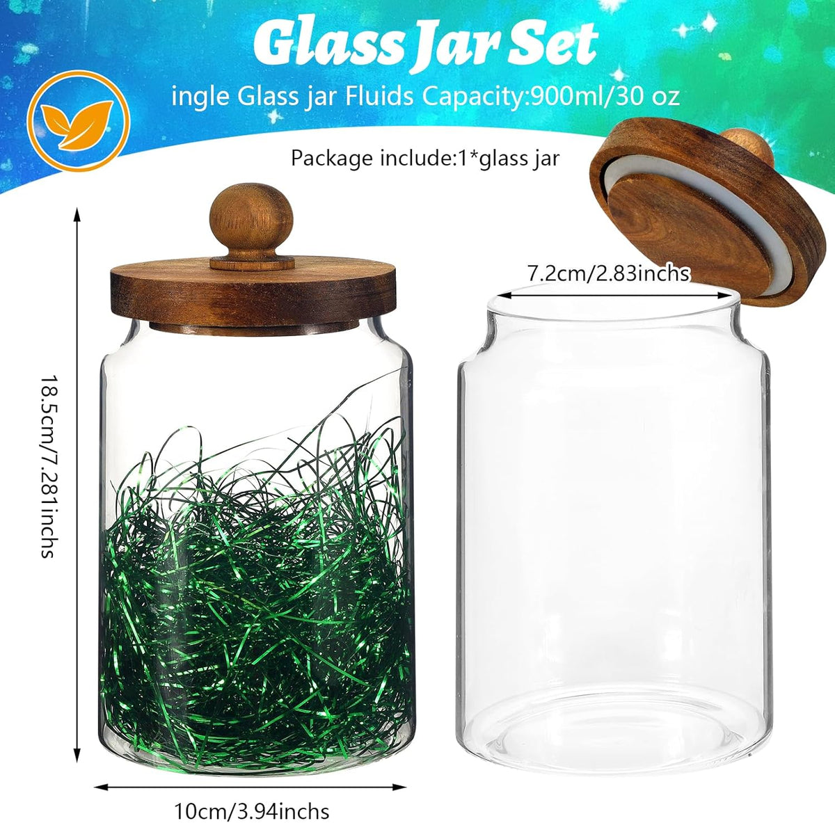 Glass Spice Jar Coffee Sugar Container Airtight Glass Jar Food Storage Canisters Bottle for Kitchen Seasoning Tea Herb Overnight Oats Bar Parfait Snacks (900ml/30oz-1pcs-A)