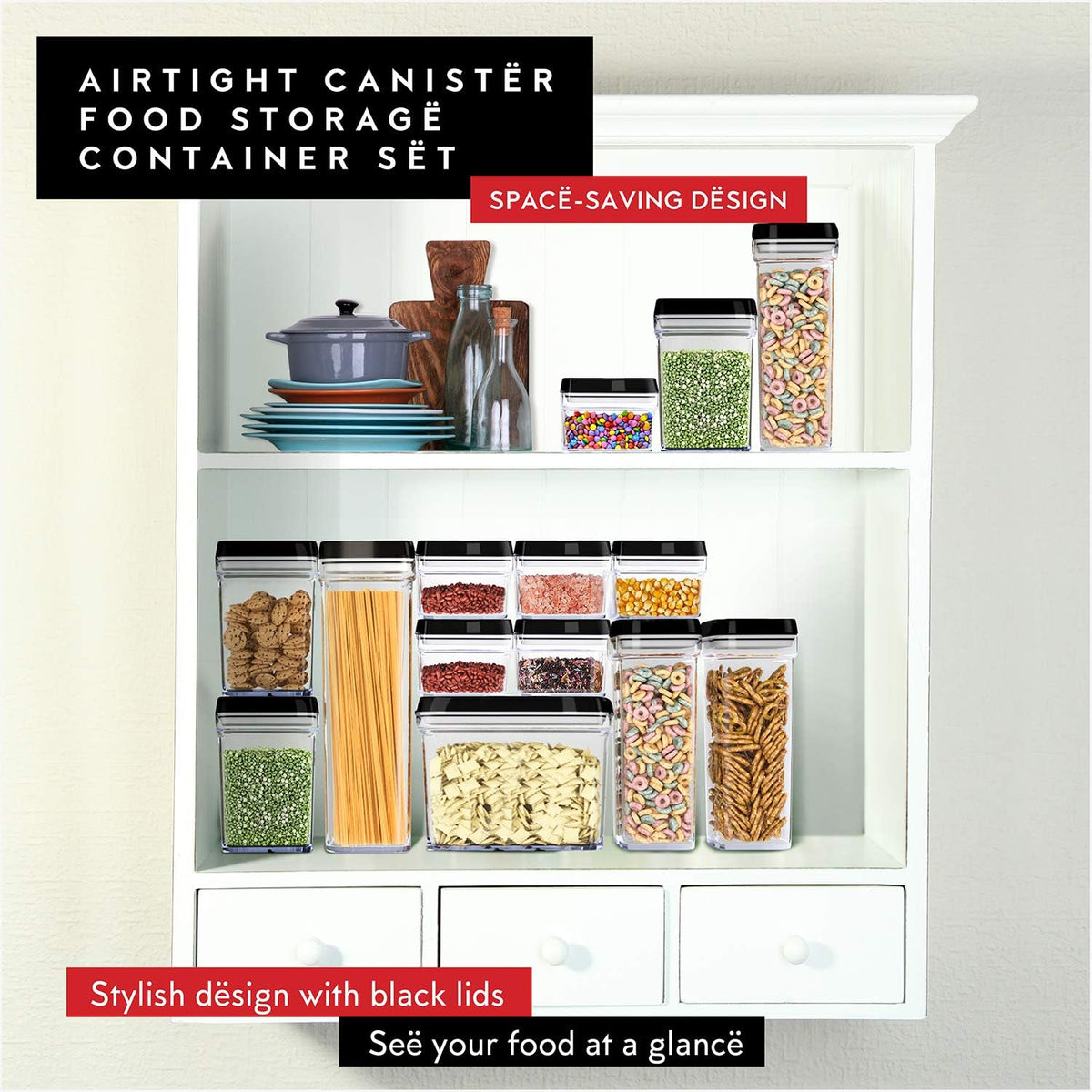 DWËLLZA KITCHEN Airtight Food Storage Containers with Lids - 5 Piece Set - Kitchen Accessories Food Containers - Pantry Organization and Storage - Clear Plastic BPA-Free - Keeps Food Fresh & Dry
