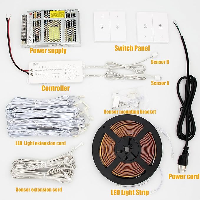 Wall Switch Control and Motion Sensor LED Stair Lighting Kit RW-5620, 40 Inches Long Cuttable LED Light for Indoor LED Stair Lights (Warm White 3000K, 20 Stairs)