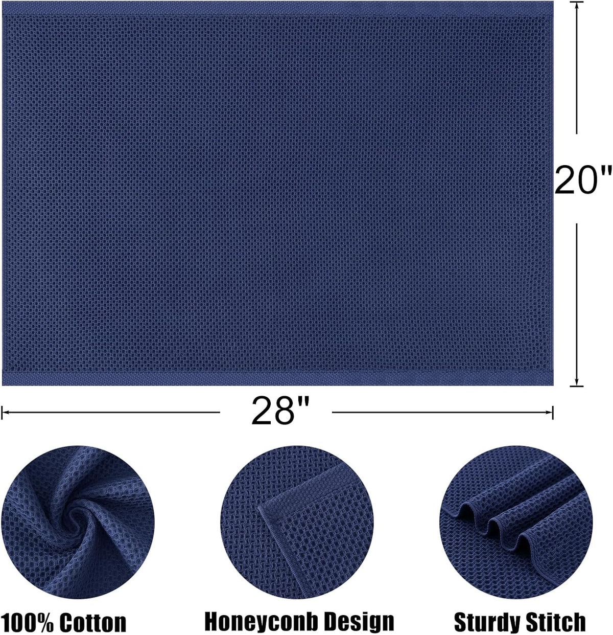 Kitinjoy 100% Cotton Waffle Weave Kitchen Towels, 4-Pack Super Soft and Absorbent Dish Towel for Drying Dishes, Kitchen Hand Towels, 20 in x 28 in, Navy Blue