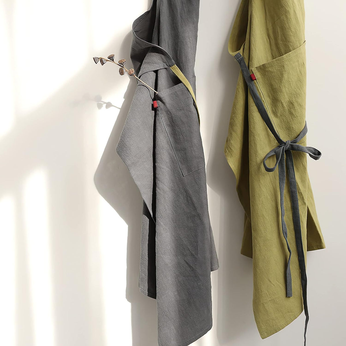 HANEE Kitchen Apron for Women & Men (9 Colors) Linen Cooking Aprons with pocket