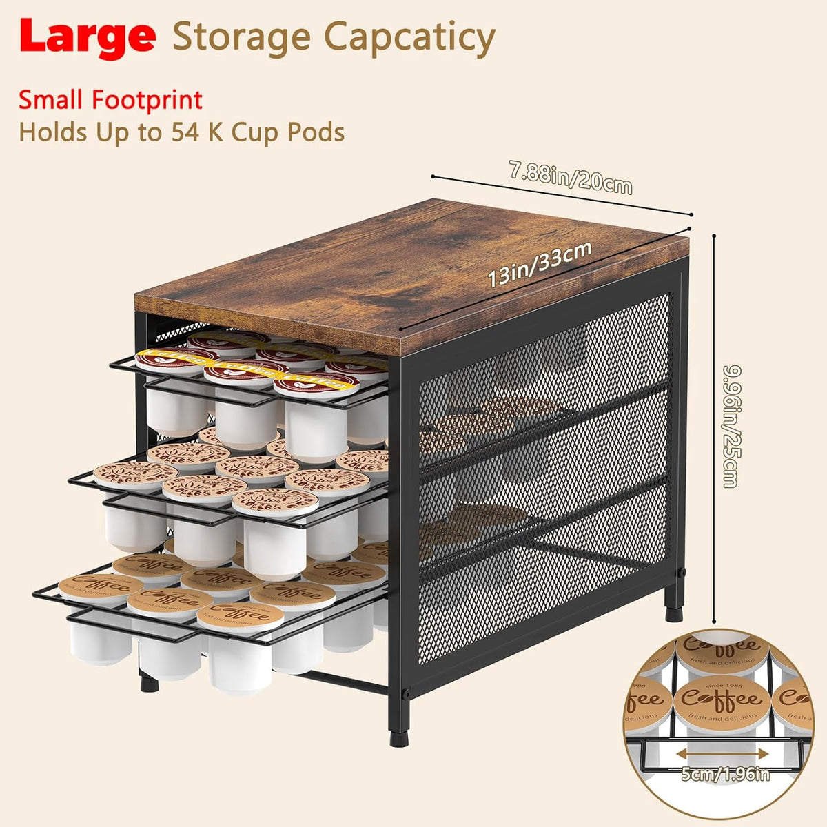 NANANARDOSO Coffee Pod Holder For Counter, 3 Tier Coffee Pod Drawer for Keurig Pod Storage Drawer Holder, 54 Capacity Pods Storage Organizer Cups Capsule with Sliding Baskets for Coffee Station