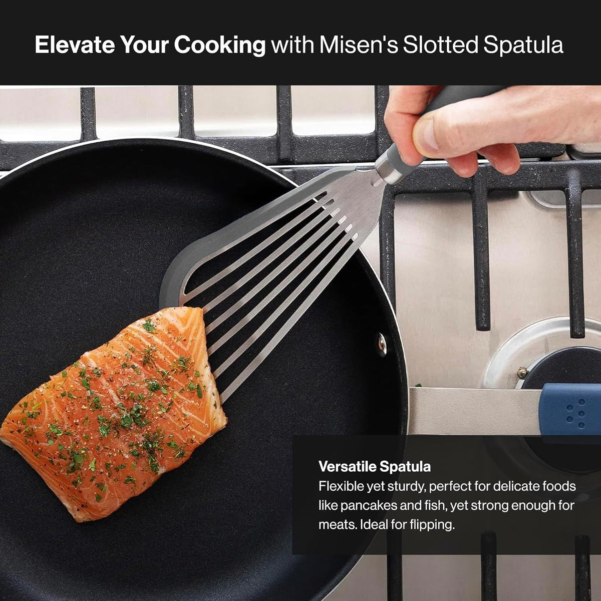 Misen Fish Silicone Spatula - Slotted Turner for Cooking - Perfect for Frying - Heat Resistant - Dishwasher Safe -1mm Thick Flexible Flipper - Soft Silicone Grip Handle for Easy Use