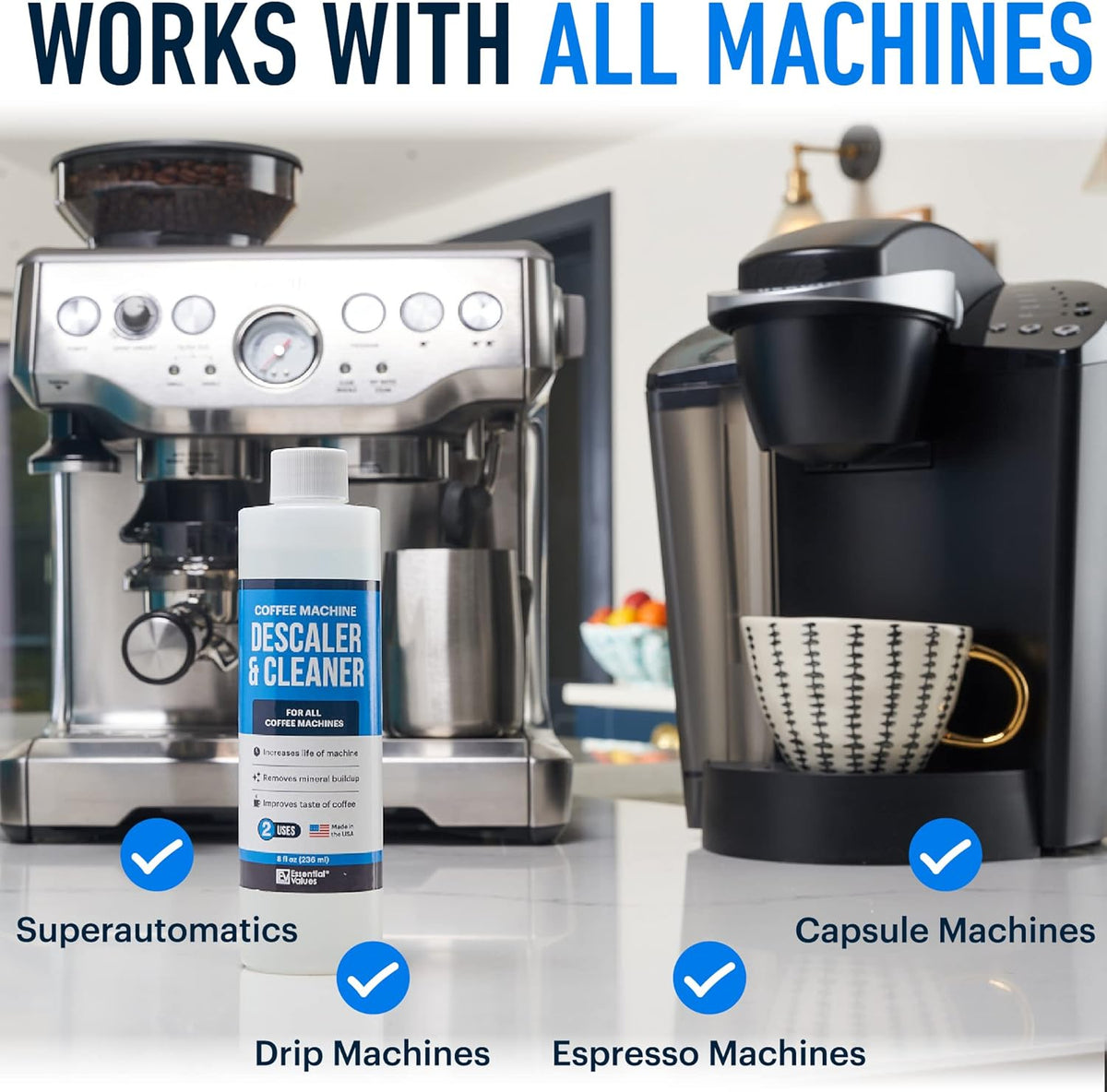 Descaling Solution (6 Uses) Coffee Machine Descaler Cleaner | Compatible with Breville Keurig Nespresso Delonghi & More | Liquid To Descale Automatic Coffee Makers & Espresso Machines 3 pack