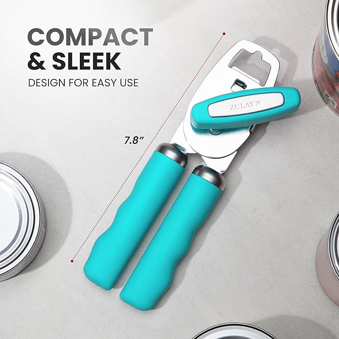 Zulay Kitchen Heavy Duty Stainless Steel Can Opener Manual with Bottle Opener - Rust Proof Manual Can Opener With Turn Knob & Soft Grip Handles
