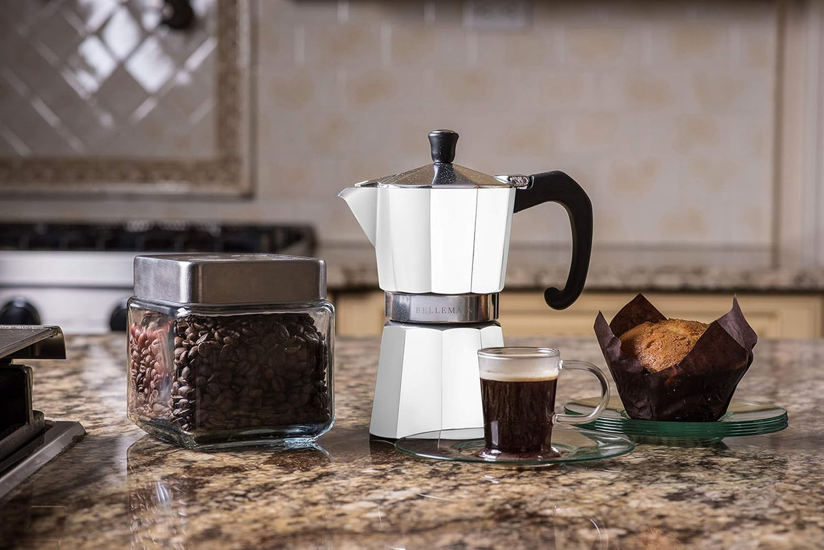 Bellemain Stovetop Espresso Maker Moka Pot (White, 3 Cup)