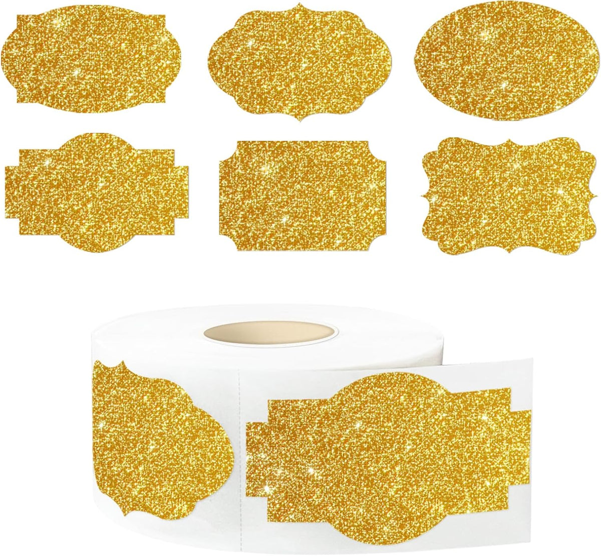 350 PCS Gift Tags Stickers Name Labels Stickers,2" x 1.2" Fancy Shape Stickers Self-Adhesive Handmade Bottle All-Purpose Jar Labels for Presents Cosmetic Decoration Jars Food Craft (Bright Gold)