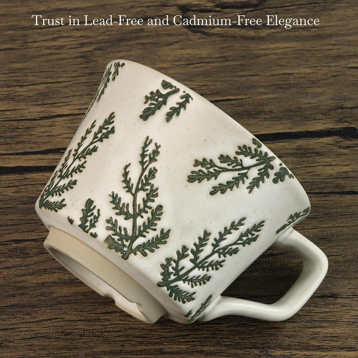 Ceramic Coffee Mug, 12 oz Novelty Unique Teacup with Large Handle, Stoneware Cup for Tea Mocha Latte Cappuccino Espresso (Leaf)