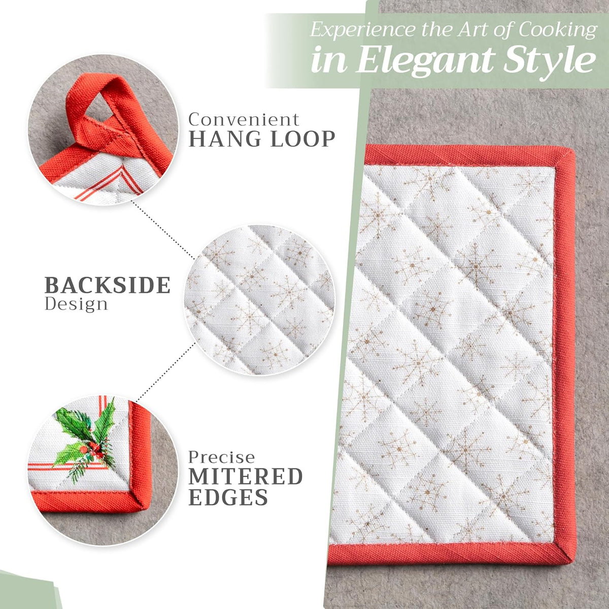 Maison d' Hermine Pot Holders 100% Cotton Heat Resistant Potholders 8" x 8" Hot Pads with Loop BBQ, Cooking, Baking, Grilling, Kitchen, Handling Hot Pans (Pack of 1, Chromo)