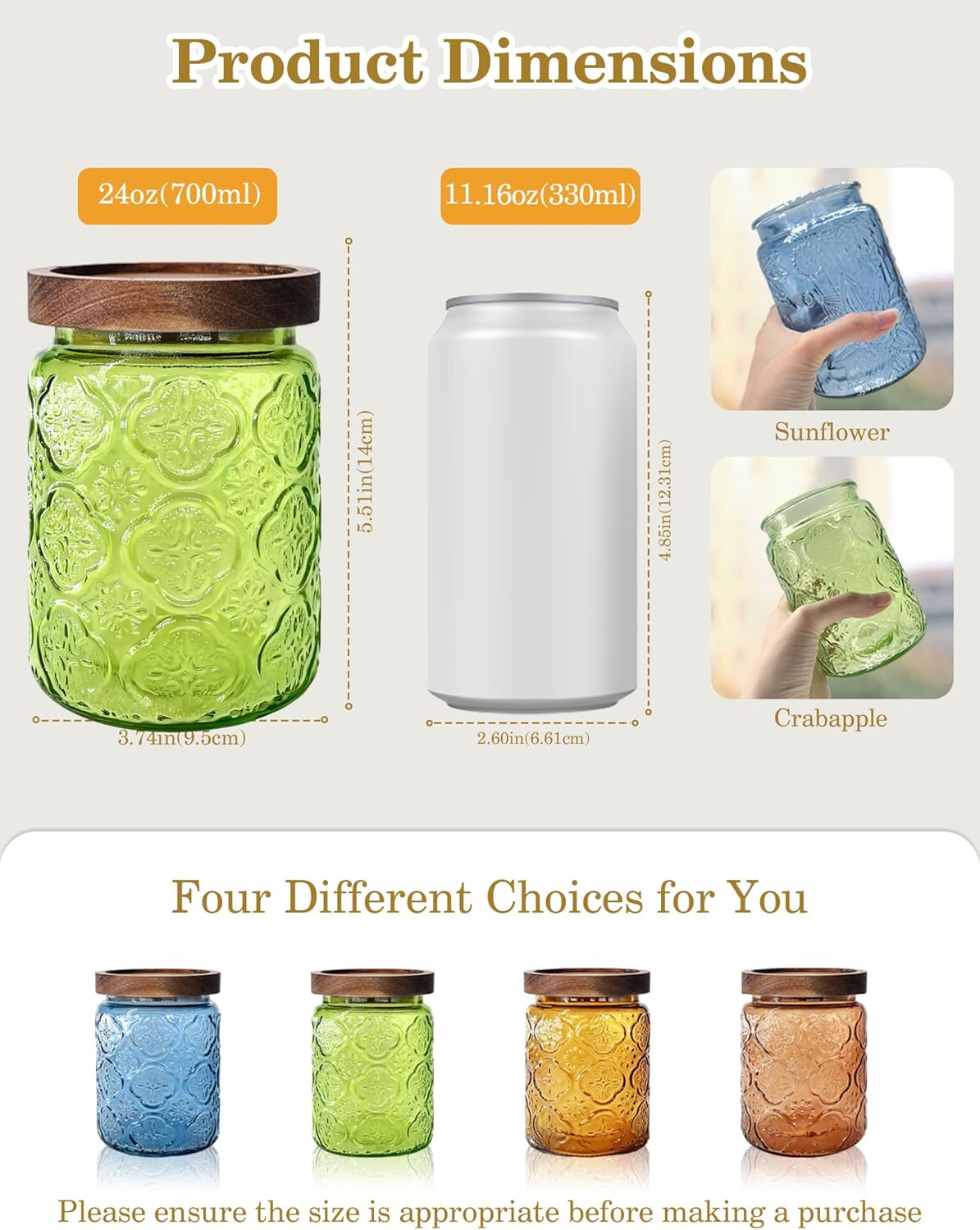 Glass Jar with Airtight Wood Lid – 24 OZ Kitchen and Pantry Canister, Decorative Vintage Storage Container for Candy, Coffee, Cookie, Cereal, Flour, Sugar, Tea, Apothecary, Green Begonia