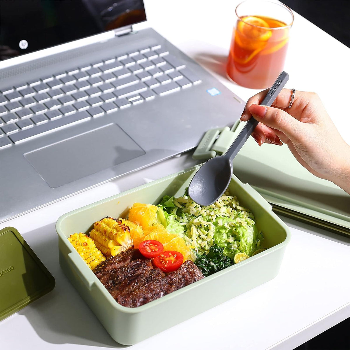 linoroso Stackable Bento Box Adult Lunch Box | Meet All You On-the-Go Needs for Food, Salad, and Snack Box, Premium Bento Lunch Box for Adults Include Utensil Set, Dressing Containers - Pale Mint
