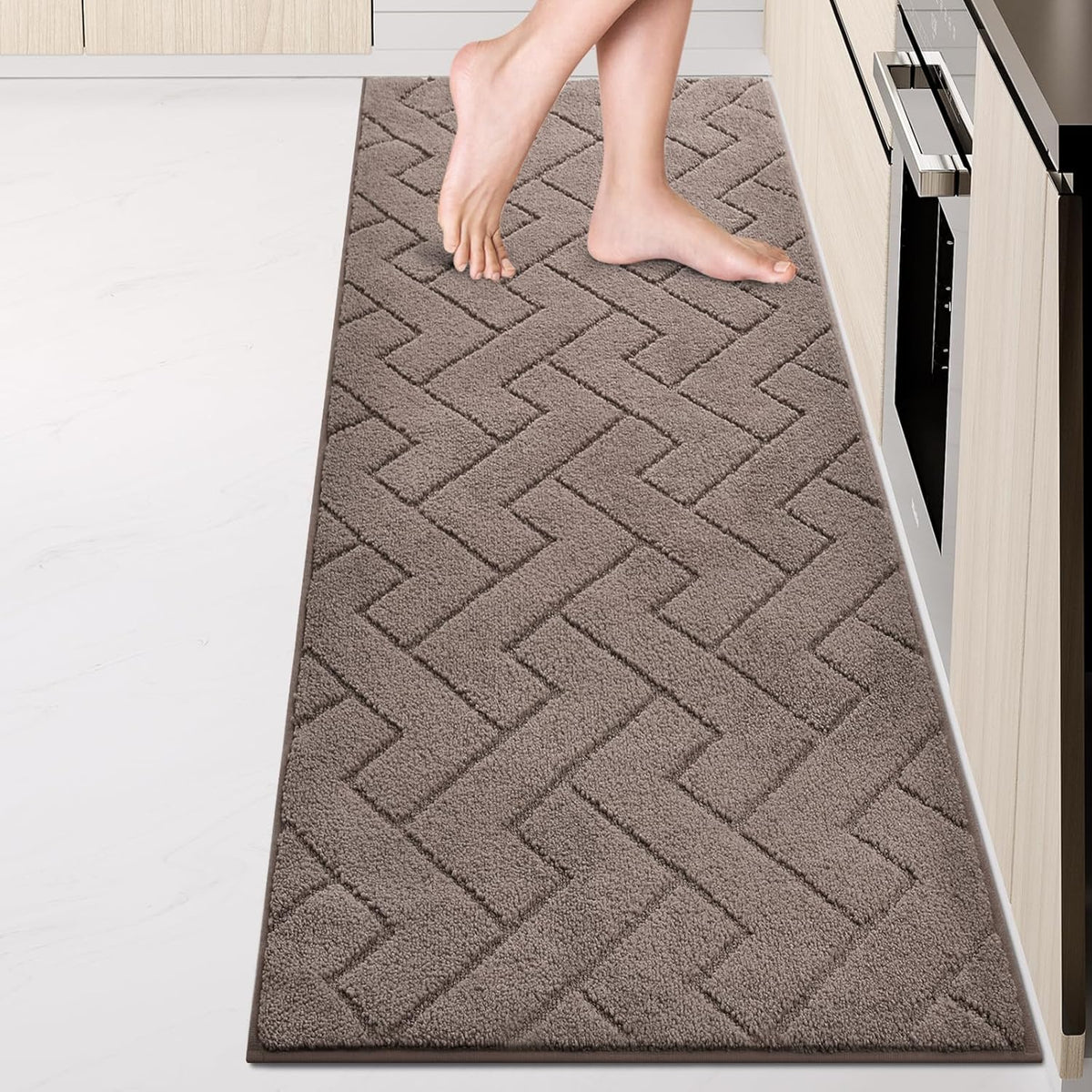 Machine Washable Kitchen Rugs 24" x 84", Non-Slip Kitchen Runner Rugs Mats for Floor, Absorbent Comfort Standing Mats for Kitchen, Sink, Laundry and Hallway, Rolled Packaging, Grayish Brown