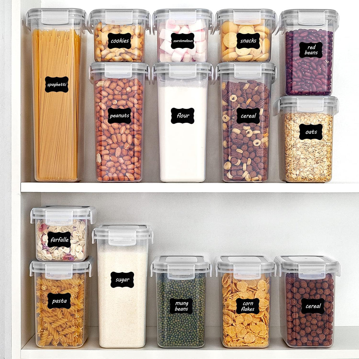 Vtopmart Airtight Food Storage Containers with Lids, 24 pcs Plastic Kitchen and Pantry Organization Canisters for Cereal, Dry Food, Flour and Sugar, BPA Free, Includes 24 Labels，Gray