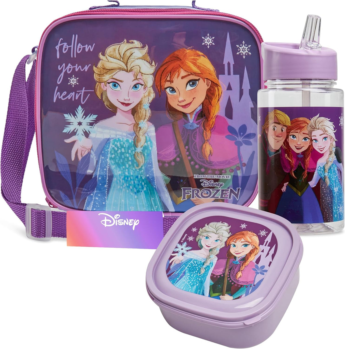 Get Trend Disney Frozen Kids Lunch Bag Set 3 Pc with Leak Proof Water Bottle and Small Lunch Box Insulated for School Daycare or Travel (Frozen)