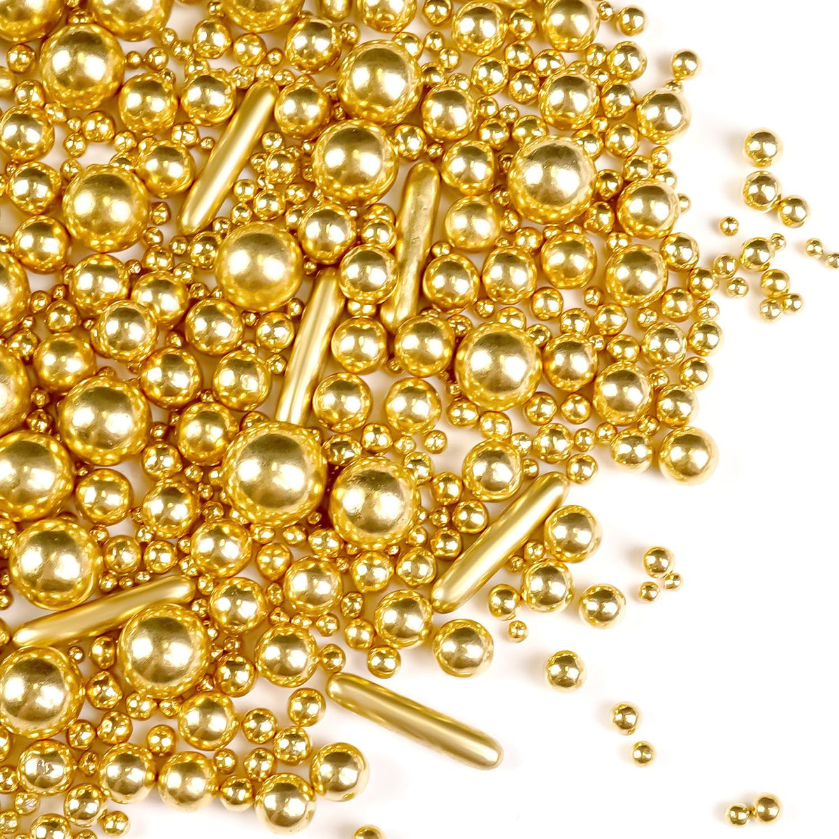 Gold Pearl Rods Sprinkles for Cake Decorating, Edible Sugar Pearls Rods Candy, 150g/5.29oz, Mix Size Cake Topper Donuts Cupcake Cookie Dessert Decorations, Holiday, Wedding Party, Easter Supplies
