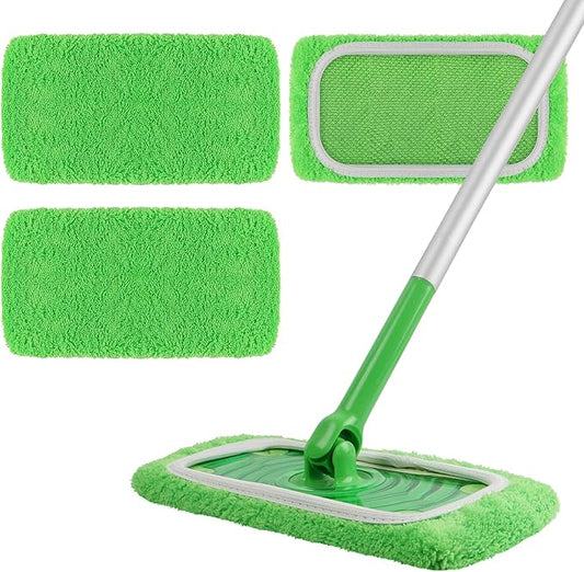 Reusable 100% Coral Fleece Mop Pads Compatible with Swiffer Sweeper, 3 Pack Wet and Dry Flat mop Cover, Washable Wet Pads Refill for Surface/Hardwood Floor Cleaning (Mop is Not Included)