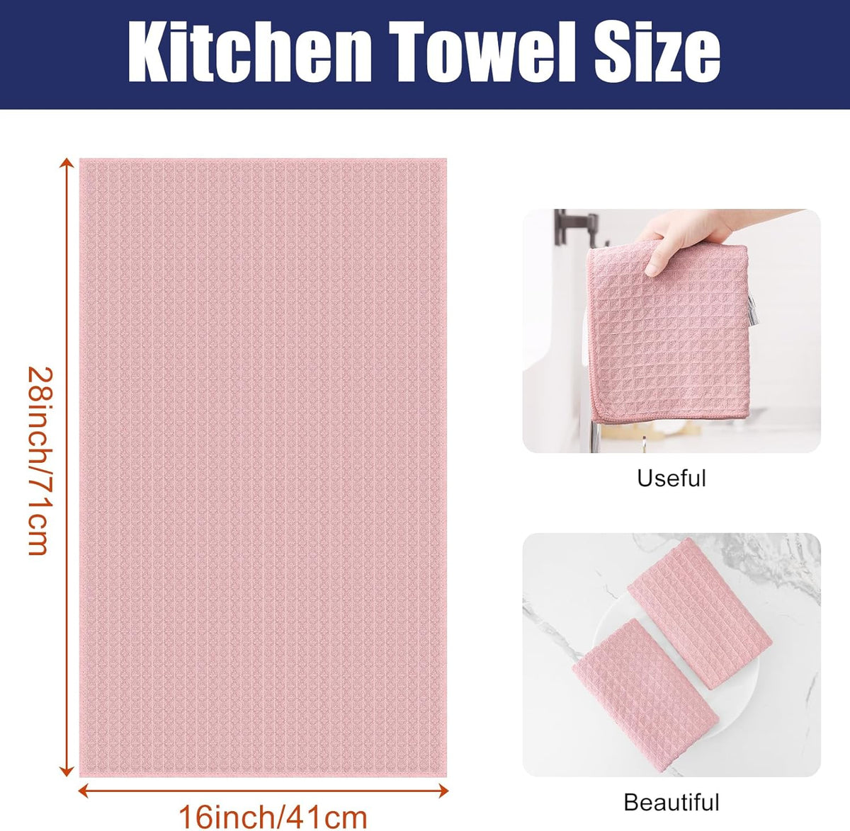 Homaxy Microfiber Waffle Weave Kitchen Towels, 16 x 28 Inch Ultra Absorbent and Solid Color Dish Towels, 4 Pack, Pink