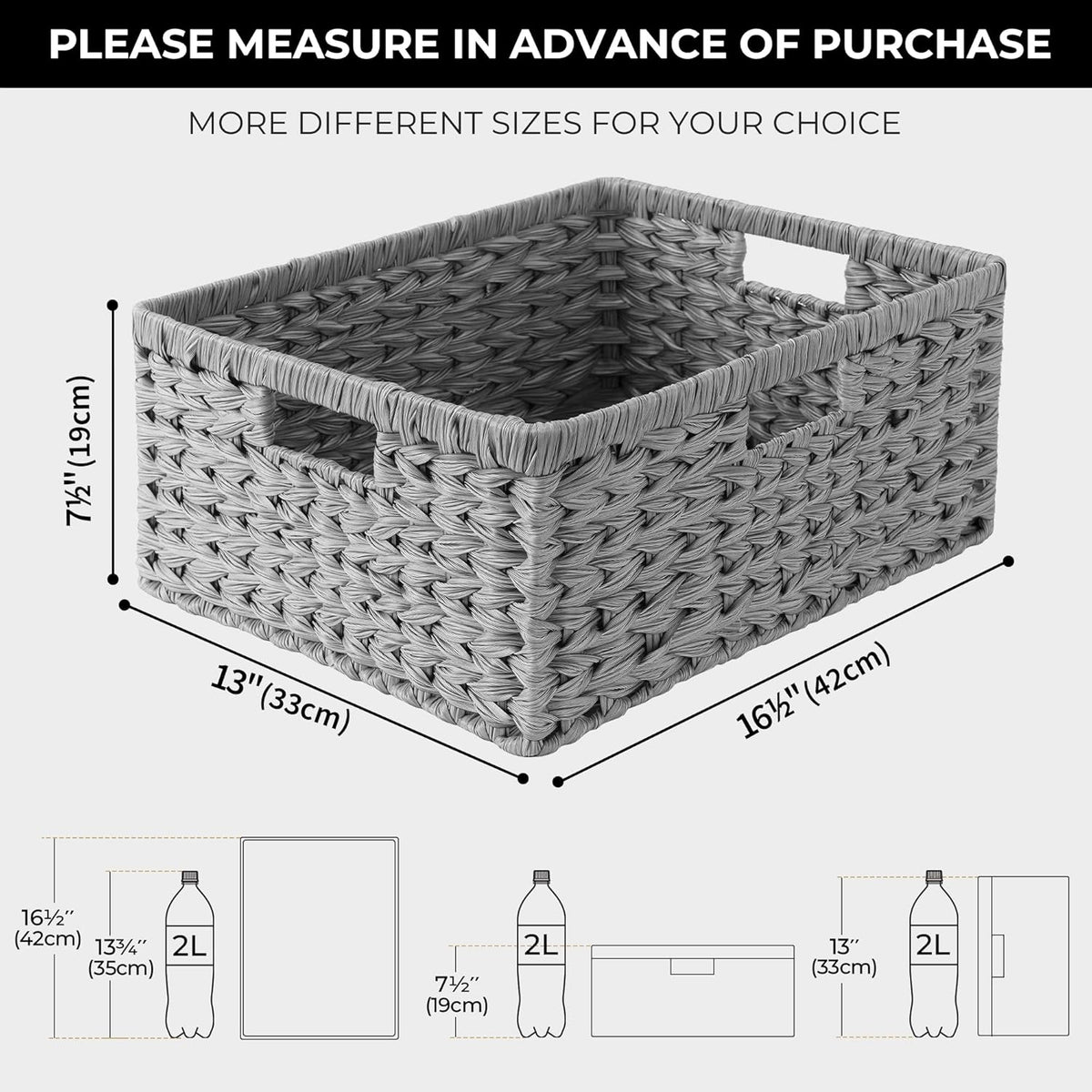 GRANNY SAYS Large Wicker Basket for Storage, Waterproof Baskets for Shelves, Storage Baskets with Handles, Grey Basket for Storage, 1-Pack