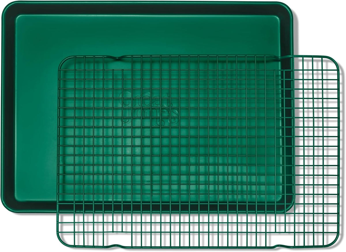 Great Jones Little Chill Wire Cooling Rack (Broccoli) | Nonstick Baking Rack, Heavy-Duty Aluminized Steel | Fits Quarter-Sheet Pans for Cooking and Baking | Oven-Safe 450°F, Dishwasher-Friendly