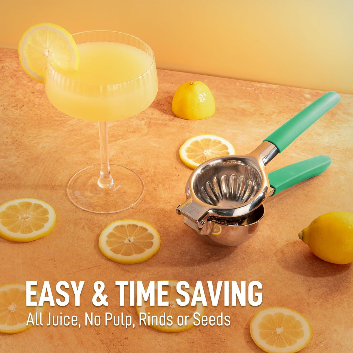Zulay Lemon Squeezer Stainless Steel with Premium Heavy Duty Solid Metal Squeezer Bowl and Food Grade Silicone Handles - Large Manual Citrus Press Juicer and Lime Squeezer Stainless Steel (Mint)