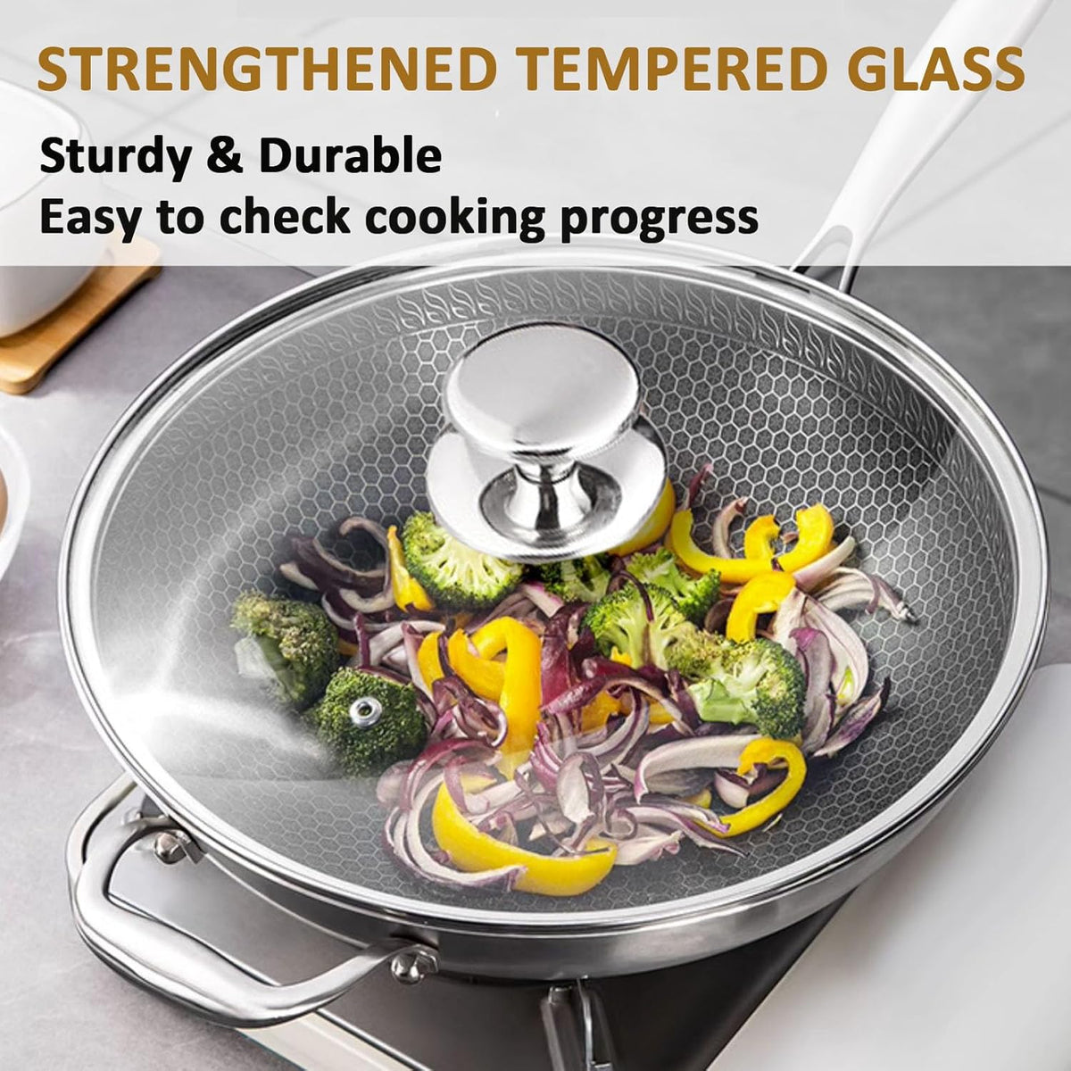 Glass Lid for 12.5 Inch Stainelss Steel Cast Iron Skillets Frying Pans, 32cm Tempered Lids for Dutch Ovens, 12.5 In Pan Cover with Stainless Steel Rim for Stock Pots, Dishwasher Safe